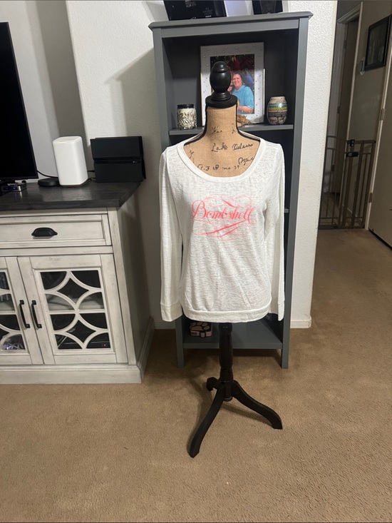Victoria's Secret Tops - Victoria's Secret White Long-Sleeve Top with Pink Script Logo Size S